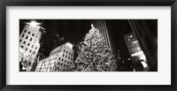 Christmas tree lit up at night, Rockefeller Center, Manhattan (black and white) Fine Art Print