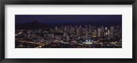 High angle view of a city lit up at night, Honolulu, Oahu, Honolulu County, Hawaii, USA Fine Art Print