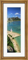Aerial view of a beach, Diamond Head, Waikiki Beach, Oahu, Honolulu, Hawaii, USA Fine Art Print