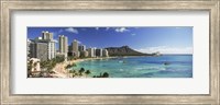 Buildings along the coastline, Diamond Head, Waikiki Beach, Oahu, Honolulu, Hawaii, USA Fine Art Print
