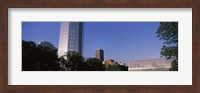 Low angle view of the Devon Tower and Crystal Bridge Tropical Conservatory, Oklahoma City, Oklahoma, USA Fine Art Print