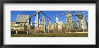 Jay Pritzker Pavilion with city skyline in the background, Millennium Park, Chicago, Cook County, Illinois, USA Fine Art Print