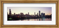 City skyline with Lake Michigan and Lake Shore Drive in foreground at dusk, Chicago, Illinois, USA Fine Art Print