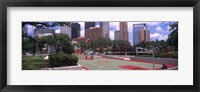 Basketball court with skyscrapers in the background, Houston, Texas Fine Art Print