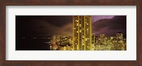 Buildings lit up at night, Honolulu, Oahu, Hawaii, USA Fine Art Print