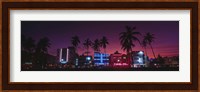 Hotels Illuminated At Night, South Beach Miami, Florida, USA Fine Art Print
