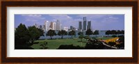 Trees in a park with buildings in the background, Detroit, Wayne County, Michigan, USA Fine Art Print