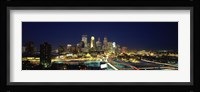 Buildings lit up at night in a city, Minneapolis, Hennepin County, Minnesota, USA Fine Art Print
