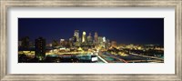 Buildings lit up at night in a city, Minneapolis, Hennepin County, Minnesota, USA Fine Art Print