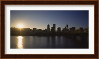 Buildings along the waterfront at sunset, Willamette River, Portland, Oregon, USA Fine Art Print