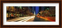Blurred Motion, Cars, Michigan Avenue, Christmas Lights, Chicago, Illinois, USA Fine Art Print