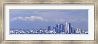 Buildings in a city with snowcapped mountains in the background, San Gabriel Mountains, City of Los Angeles, California, USA Fine Art Print