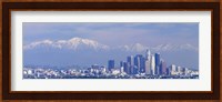 Buildings in a city with snowcapped mountains in the background, San Gabriel Mountains, City of Los Angeles, California, USA Fine Art Print