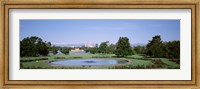 Formal garden in City Park with city and Mount Evans in background, Denver, Colorado, USA Fine Art Print