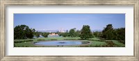 Formal garden in City Park with city and Mount Evans in background, Denver, Colorado, USA Fine Art Print