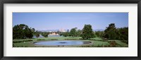 Formal garden in City Park with city and Mount Evans in background, Denver, Colorado, USA Fine Art Print
