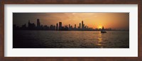 Silhouette of buildings at the waterfront, Navy Pier, Chicago, Illinois, USA Fine Art Print