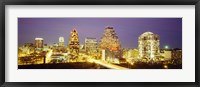 Buildings lit up at dusk, Austin, Texas, USA Fine Art Print