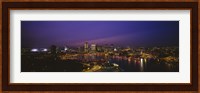 Aerial view of a city lit up at dusk, Baltimore, Maryland, USA Fine Art Print