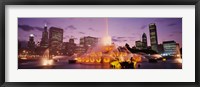 Fountain lit up at dusk in a city, Chicago, Cook County, Illinois, USA Fine Art Print
