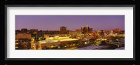 High angle view of buildings lit up at dusk, Kansas City, Missouri, USA Fine Art Print