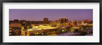 High angle view of buildings lit up at dusk, Kansas City, Missouri, USA Fine Art Print