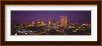 High angle view of skyscrapers lit up at night, Dallas, Texas, USA Fine Art Print