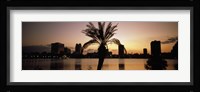 Silhouette of buildings at the waterfront, Lake Eola, Summerlin Park, Orlando, Orange County, Florida, USA Fine Art Print