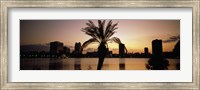 Silhouette of buildings at the waterfront, Lake Eola, Summerlin Park, Orlando, Orange County, Florida, USA Fine Art Print