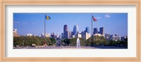 Fountain at art museum with city skyline, Philadelphia, Pennsylvania, USA Fine Art Print