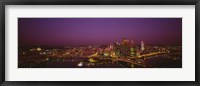 High angle view of buildings lit up at night, Three Rivers Stadium, Pittsburgh, Pennsylvania, USA Fine Art Print