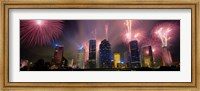 Fireworks Over Buildings In Houston, Texas Fine Art Print