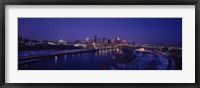 Reflection of buildings in a river at night, Mississippi River, Minneapolis and St Paul, Minnesota, USA Fine Art Print
