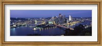 Buildings along a river lit up at dusk, Monongahela River, Pittsburgh, Allegheny County, Pennsylvania, USA Fine Art Print