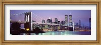 Bridge at dusk, Brooklyn Bridge, East River, World Trade Center, Wall Street, Manhattan, New York City, New York State, USA Fine Art Print