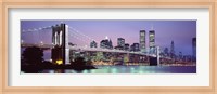Bridge at dusk, Brooklyn Bridge, East River, World Trade Center, Wall Street, Manhattan, New York City, New York State, USA Fine Art Print