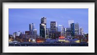 Buildings lit up at dusk, Denver, Colorado Fine Art Print