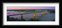 USA, Missouri, High angle view of railroad track bridge Route 54 over Mississippi River Fine Art Print