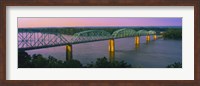 USA, Missouri, High angle view of railroad track bridge Route 54 over Mississippi River Fine Art Print