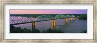 USA, Missouri, High angle view of railroad track bridge Route 54 over Mississippi River Fine Art Print