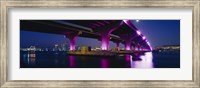 Bridge lit up across a bay, Macarthur Causeway, Biscayne Bay, Miami, Florida, USA Fine Art Print
