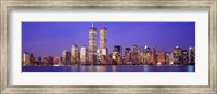 Buildings at the waterfront lit up at dusk, World Trade Center, Wall Street, Manhattan, New York City, New York State, USA Fine Art Print