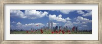 Red Flowers in a park with buildings in the background, Manhattan Fine Art Print