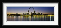 City lit up at night, Gateway Arch, Mississippi River, St. Louis, Missouri Fine Art Print
