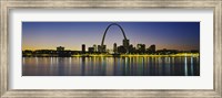 City lit up at night, Gateway Arch, Mississippi River, St. Louis, Missouri Fine Art Print