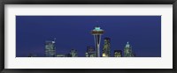 Buildings in a city lit up at night, Space Needle, Seattle, King County, Washington State, USA Fine Art Print