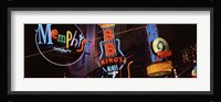 Low angle view of neon signs lit up at night, Beale Street, Memphis, Tennessee, USA Fine Art Print