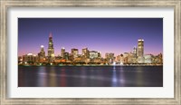 Skyscrapers lit up at night at the waterfront, Lake Michigan, Chicago, Cook County, Illinois, USA Fine Art Print