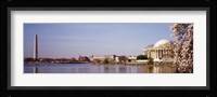 USA, Washington DC, Washington Monument and Jefferson Memorial, Tourists outside the memorial Fine Art Print