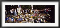 Group of people standing in front of offerings at a memorial, New York City, New York State, USA Fine Art Print